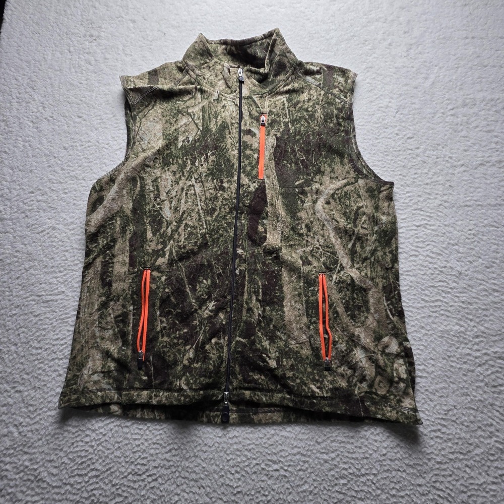 Reel Legends Vest Mens 2XL Green Camo Fleece Full Zip Pockets Hunting Outdoor